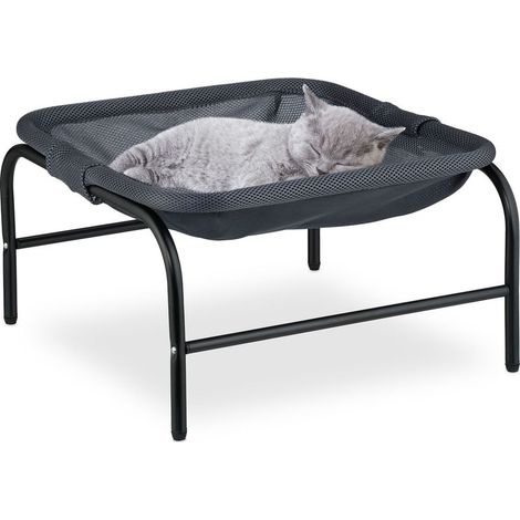 Reladays Lit surélevé pour votre chat, siège et armature, polyester et acier, H x L x P : 27 x 45 x 45 cm, gris et noir (1/5)