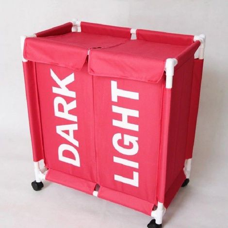 TrAdE Shop Traesio - Cesto Contenitore Porta Biancheria Bucato 2 Scomparti Rotelle Panni Bagno -