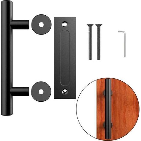 30.48cm /12“ Noir Poignée de porte Pour la porte de grange coulissante -- Black Sliding Barn Wood Door Handle Door Pull Flush (1/4)