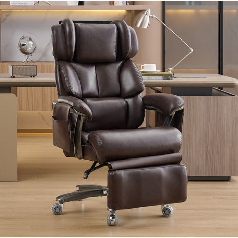 Sillón de oficina 88x70x112.5 cm marrón en cuero PU con masaje, calor, reposapiés y respaldo reclinable (1/3)