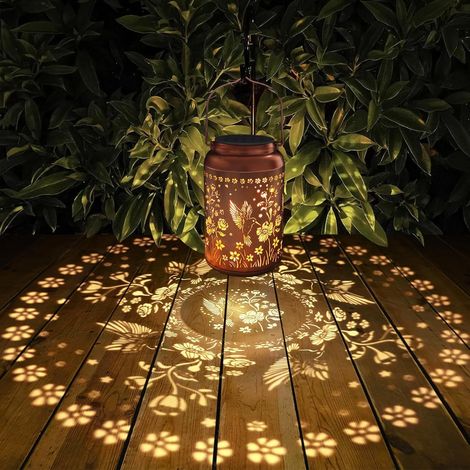 Lanterne solaire extérieure étanche – décoration de jardin en forme de colibri, luminaire solaire suspendu en métal. (1/5)