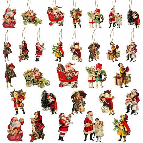46 pièces Décorations de Noël Artisanat Mini Figurines de Noël de Style Victorien Ornements en Bois Vintage de Père Noël en Bois pour Signes de Décoration de Noël (1/5)