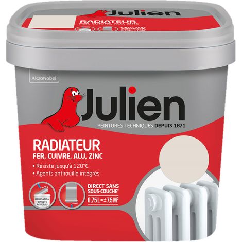 Julien Peinture Radiateur Acrylique, Fer, Cuivre, Alu, Zinc - Direct sans sous-couche - Satin Lin Clair 0,75 L