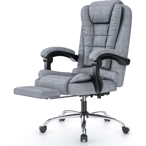 Rattantree - Chaise de bureau ergonomique noir - Dim. 64x64x105-115 cm - Dossier réglable 105-115 cm - Dossier inclinable 90° à 130° - Repose-pieds rétractable - Charge max 130 kg - Gris (1/5)