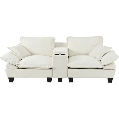 Canapé nuage modulaire, canapé voilier avec porte-gobelets et espace de rangement, 2 coussins, revêtement en chenille pour appartements et salons, beige (1/5)