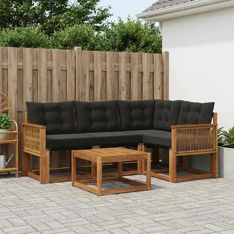 vidaXL Outdoor Sofa Set with Cushion 5 pcs Natural and Black (1/5)
