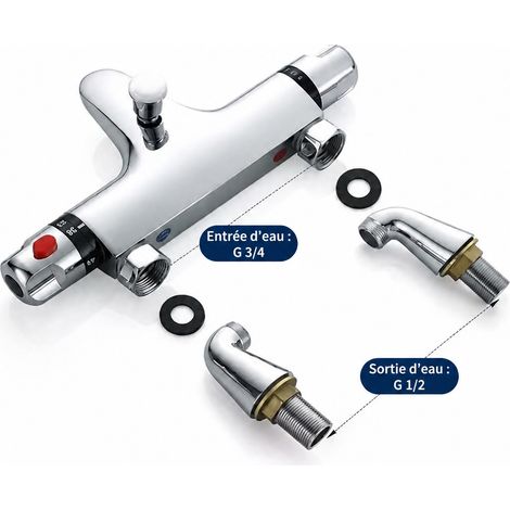 Mitigeur thermostatique de douche encastré en laiton à sortie basse avec raccords coudés verticaux réf 3297 1,75 kg – Livraison gratuite