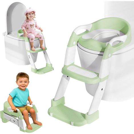 Reducteur Toilette Enfant, 3 en 1 Rehausseur Toilette Enfant avec Marche Réducteurs de Toilettes Propreté Apprentissage Adaptateur Abattant WC Siège WC à Hauteur Réglable, Antidérapant, Pot Amovible (1/5)