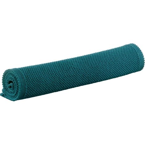 Tapis de Bain Rectangulaire Absorbant en Coton Jacquard Uni Bleu Paon 54 x 110 cm - PANGIVO (1/3)
