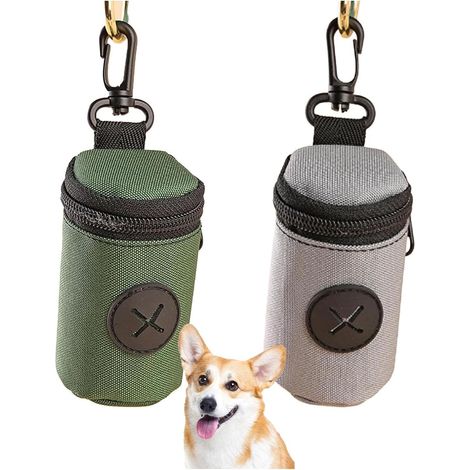 Dispenser di sacchetti in tessuto per escrementi di cane, confezione da 2 pezzi con tasca con cerniera per raccogliere gli escrementi del cane durante passeggiate, escursioni o corse. (1/5)