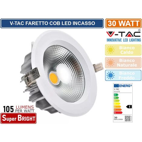 30W LED COB FARETTO LED DA INACASSO COB ROTONDO 4500K                                                    - Luce NATURALE (1/10)