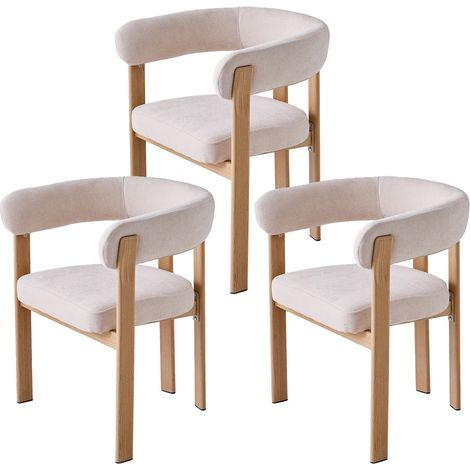 Wokaka Pacchetto di 3 sedie vintage – Schienale curvo – rivestite in ciniglia morbida – gambe in metallo – per cucina e sala da pranzo – Beige