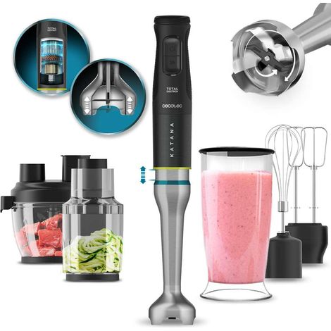 Mixeur Plongeant 1500 W, Système de Doubles Lames, 21 Vitesses et Turbo, 4 Lames avec Revêtement en Titane Noir, Pied Anti-éclaboussures, Gobelet 800 ml (1/5)