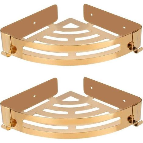 Étagères flottantes d'angle pour salle de bain - Étagère murale en aluminium brossé doré - Support pour shampoing, cosmétiques et gel douche - Résistant à la rouille - Robuste et compact - Lot de 2 -