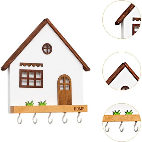 Wooden Key Holder Hat Rack 5 Hooks Rustic Decorative Wall Hanging Coat Hanger Wood Key Storage Holder for Entryway Home Porch