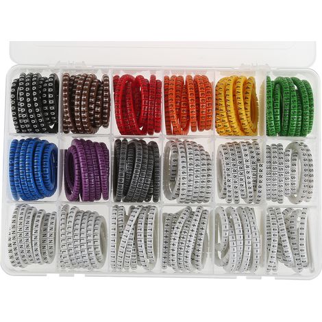 Rs Pro – Kits de marqueurs de câbles imbricables – 4500 pièces – Ø 0.75mm à 3.5mm – PVC résistant aux graisses et huiles – Légende assortie (1/3)
