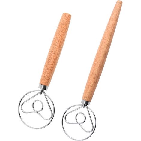 Batidora de 2 piezas, Batidora de huevos, Batidora de masa danesa, Batidora de acero inoxidable con doble ojo, Color madera (1/5)