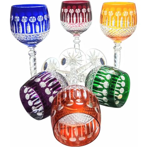 Copas de vino de cristal de colores de 280 ml, estilo francés. (1/4)