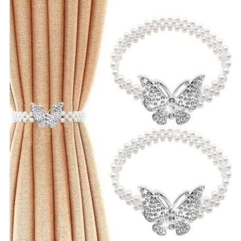 [JAMAIS UTILISÉ] 2 Pcs Embrasse Rideau Moderne Attache de Rideaux pour Rideaux Embrasse Rideaux Blanc Accessoires Décoration avec Butterfly et Perles Design pour la Maison Bureau Restaurant Décoration (1/4)