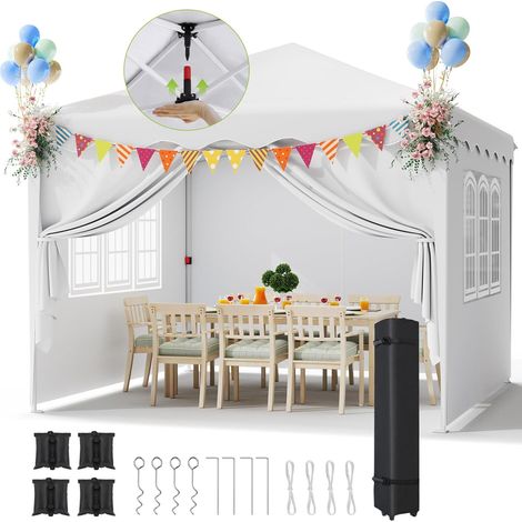 Pop-up-Gartenpavillon, 3 x 3 m, Camping-Partyzelt, faltbar, mit 4 Seiten, höhenverstellbar, wasserdicht, UV 50+, weiß (1/5)