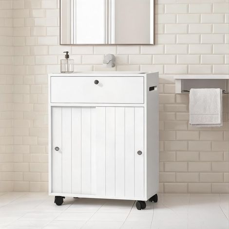 Meuble de rangement blanc pour toilettes avec porte-papier 52 x (1/5)