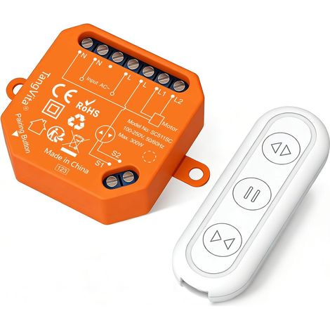 Kit télécommande RF pour volets roulants, sans WiFi, émetteur et récepteur préassociés, portée 30m, compatible volets et stores (1/5)