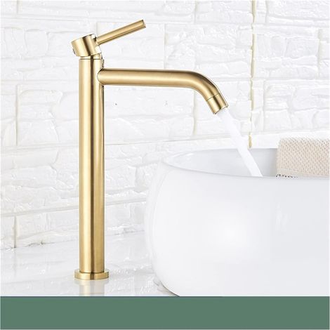 Fashinon Pistolet Gris Gris Blanc Blanc Grand Bassin lavabo Robinet Laiton corporel Chaud et Froid Eau Salle de Bain Robinet lavabo mélangeur(Brushed Gold) (1/5)