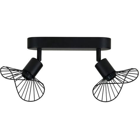 Rampe 2 spots Capeline en métal noir - Ostaria - Abat-jours orientables - Style contemporain (1/3)