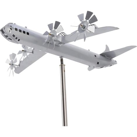 Flugzeug-Windspiel, Garten-Windmühlen-Skulptur aus Edelstahl in Form eines B-29-Flugzeugs mit Propeller für die Außendekoration (1/5)