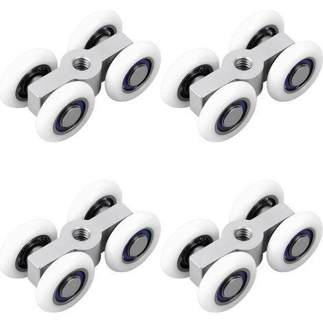 4 PCS Roulette Porte Coulissante Métal, Roulettes Pour Porte Coulissante Douche Avec Roulement À Billes, Glissement Silencieux Et Fluide, Kit De Remplacement Pour Baie Vitrée, Placard, Cuisine (1/5)