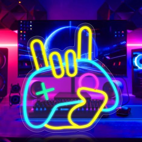 Panneau Neon Néon LED Lampe Enseignes Lumineuses Gamepad Neon Néons combinant gestes et manettes de jeu Lumineuse Neon Alimentée par (1/5)