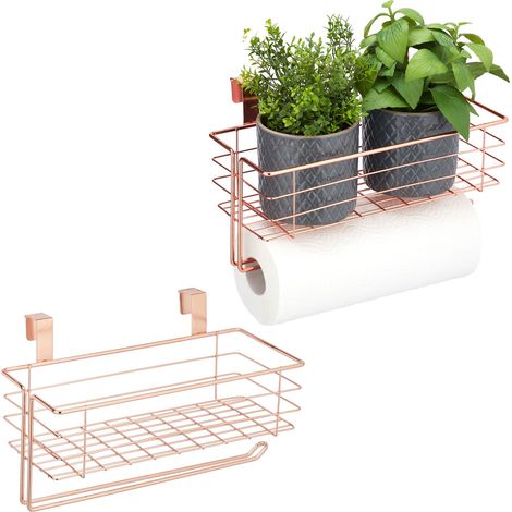 2x Portaspezie da Appendere, Mensola con Portasciugamani, Cucina & Bagno, Portascottex, HLP: 18x31x17cm, Rame