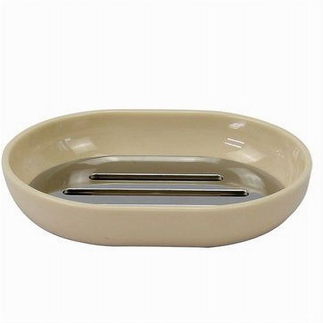 TRADE SHOP - Piattino Porta Sapone Saponetta Beige Silver Accessori Bagno 12.5 X 9.5 Cm 79883 - (1/2)