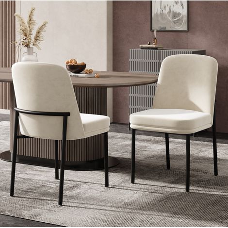 Sillas de comedor juego de 2, asiento acolchado de terciopelo, patas de metal, beige y negro HAVRYA (1/5)