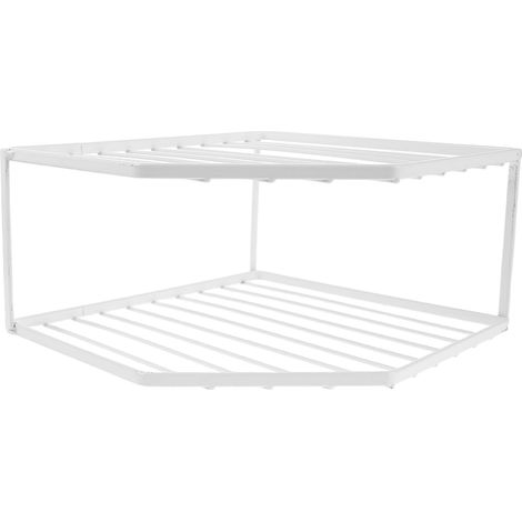Étagère de Rangement d'angle en Métal Blanc Double Couche Renforcée Hauteur Standard 12 CM Support à Casseroles et Poêles pour Plan de Travail Évier Organiseur Cuisine (1/5)