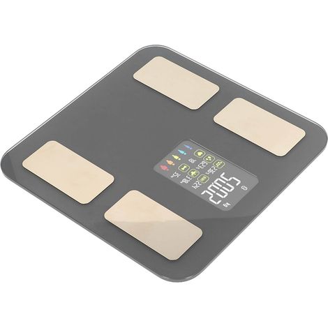 Balance connectée avec écran couleur, haute précision 300 mH, 5-180 kg, Bluetooth, pour le calcul de l'IMC, modèle rechargeable, grise. (1/5)