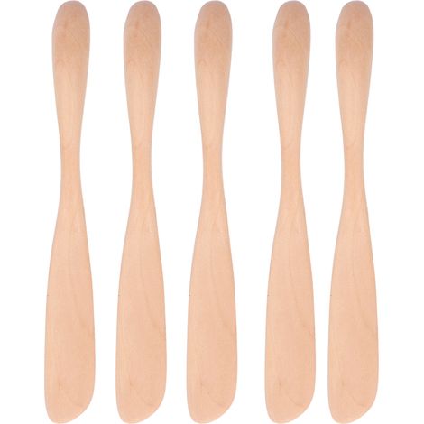 Lot de 5 couteaux à tartiner en bois massif, couteau à beurre, manche épais, couteau à confiture, couverts japonais couleur bois naturel (1/5)