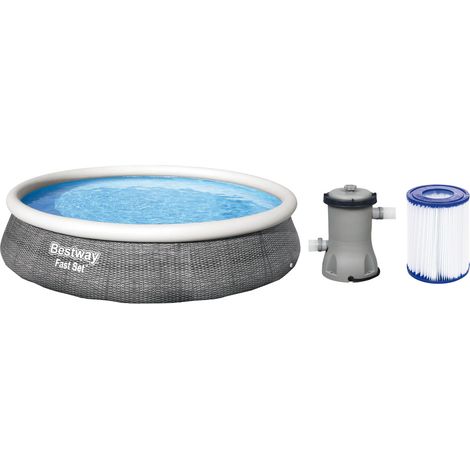 PISCINA TONDA GONFIABILE FUORI TERRA BESTWAY RATTAN GRIGIO 396 X H84 CM (1/2)