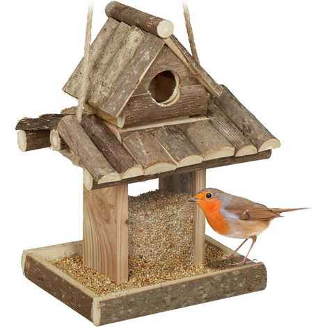 Vogelfutterhaus, Holzunterstand, Hängendes Vogelhaus, Nistkasten, Garten, H x B x T 25 x 17,5 x 16 cm, Natur