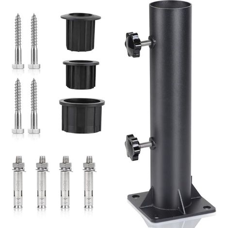 Pied Parasol, Tube de Parasol 57 mm, Support Parasol Metal Réglable avec 3 Anneaux de Réduction en PVC (32/40/50mm), Tube pour Pied de Parasol avec 8 Clous en Acier (1/5)