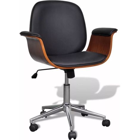 Chaise pivotante avec accoudoirs similicuir bois massif et métal chromé noir Mikanel (1/5)