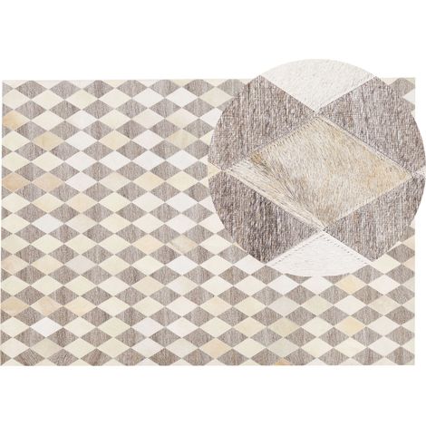 Alfombra de piel marrón y beige con motivo geométrico de rombos 140 x 200 cm estilo retro Seslice