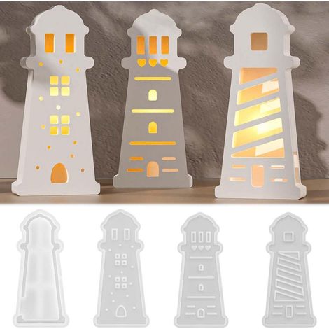 Moule en silicone phare set de 4 - Moule de coulée maritime pour bougies & DIY