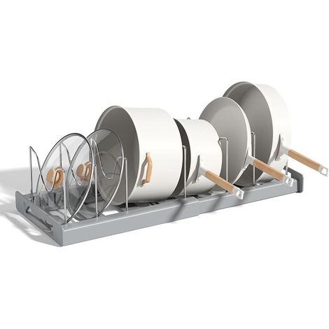 Étagère de cuisine extensible pour couvercles de casseroles, planches à découper et poêles, gris + étagère en acier à 7 niveaux (1/5)
