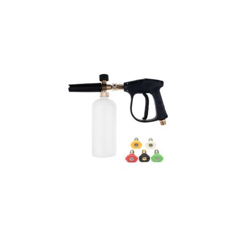 Idropulitrice ad alta pressione con 5 ugelli, flacone dispenser di sapone schiumogeno a getto rapido da 1 litro, regolabile con incrementi di 6 mm - Crezuo