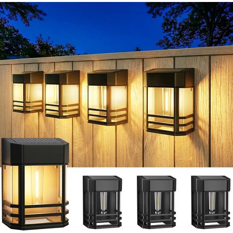 btfarm Lot de 4 Lampe Solaire Extérieur Rétro LED Lumière IP65 Étanche Applique Murale Décoration pour Jardin Façade Terrasse Clôture Balcon Cour Patio Blanc Chaud (1/5)