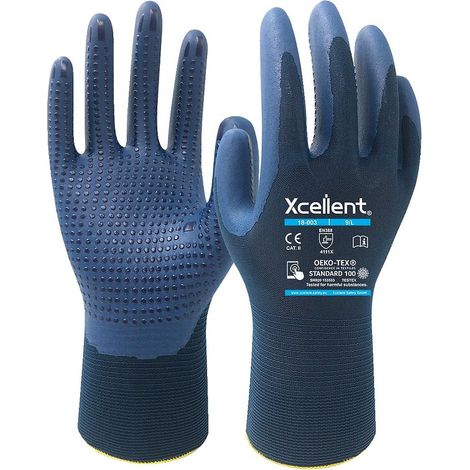 Gants 18-003 nylon/nitrile Jauge 18 bleu/noir taille 9 - la paire - XCELLENT