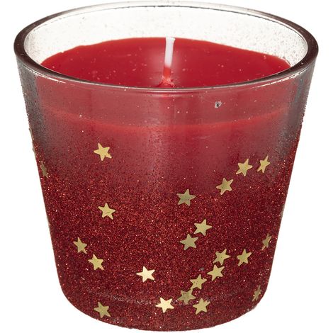 Bougie Rouge dans un Pot en verre pailleté et étoilé 190G - Feeric Christmas