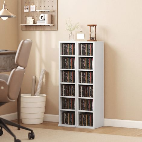 Lot de 2 étagères colonnes armoire de rangement CD-DVD 12 compartiments 21 x 22.5 x 88.5 cm capacité 204 CD blanc