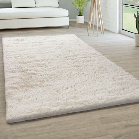 Paco Home Hochflor Teppich Wohnzimmer Fellteppich Kunstfell Shaggy Flauschig Einfarbig Ivory (Creme), 80 cm Rund
